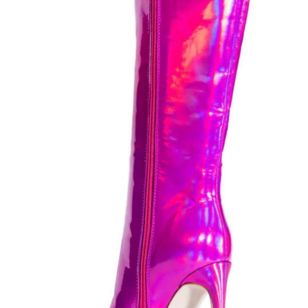 Women’s Metallic Hot Pink Knee-High Stiletto Boots - Picture 3 of 5